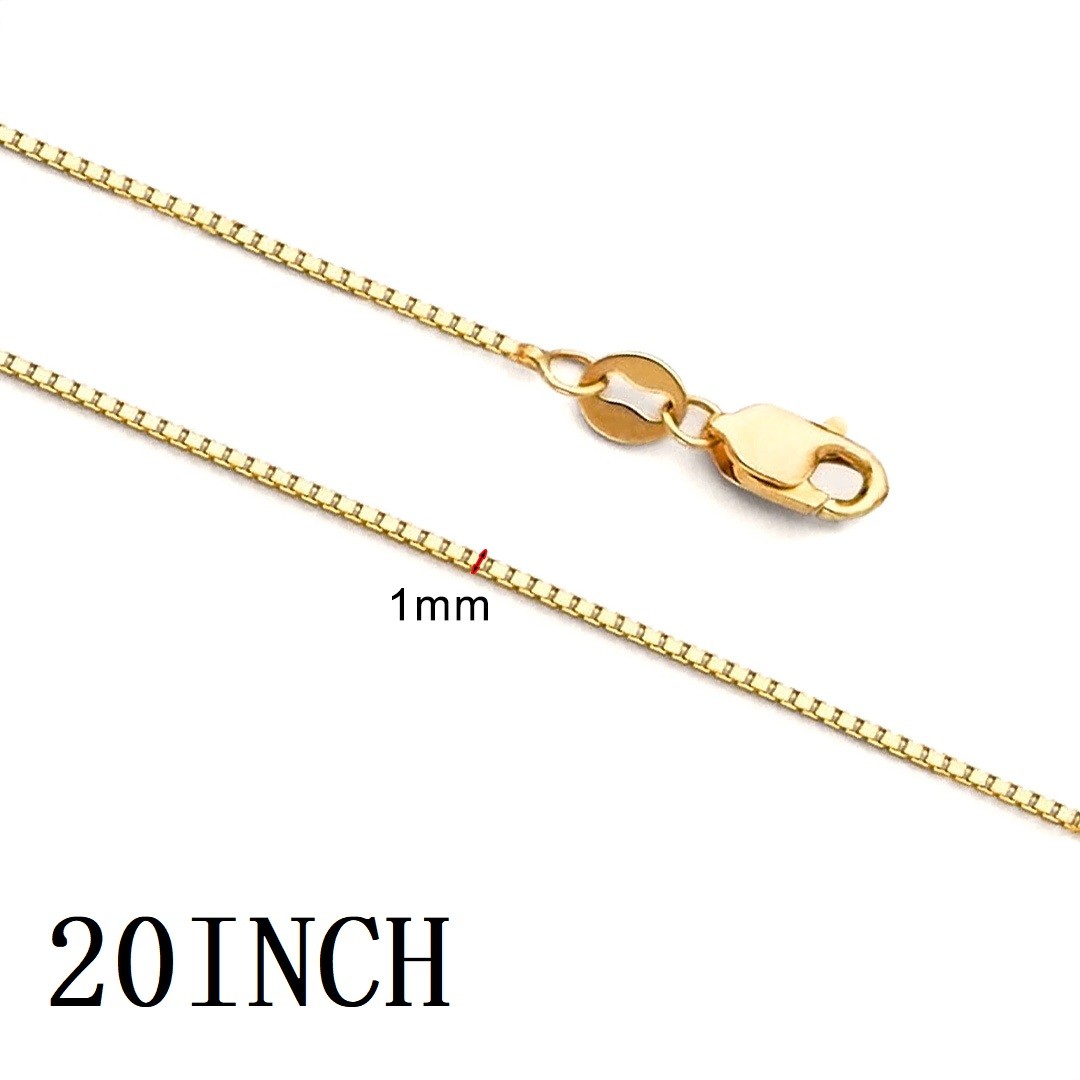 14k 20″ REAL Yellow Gold Solid Box Link Chain Necklace with Lobster Claw Clasp