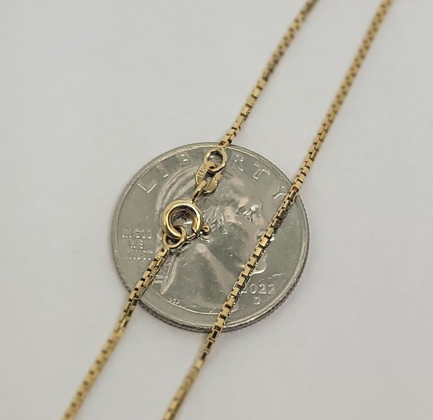 Authentic 14K Solid Yellow Gold Box Chain Necklace 0.55mm-2.5mm All Size 16″-30″