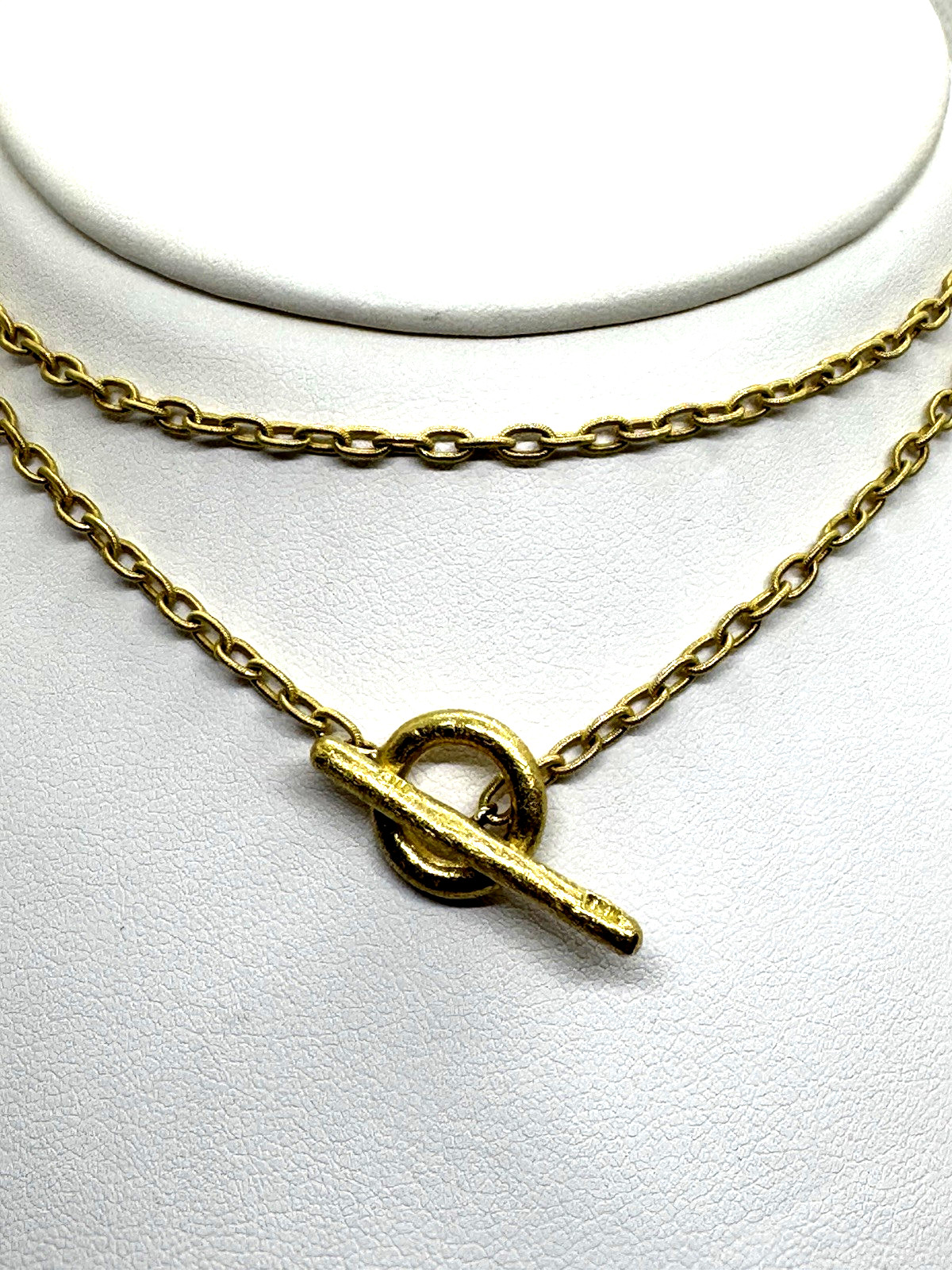 Designer 18k unique link long chain necklace toggle clasp nice gold hue Y lariat