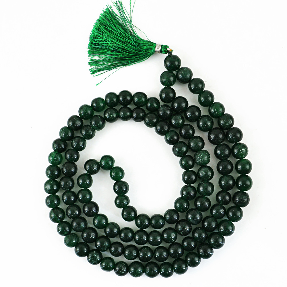 807.00 Cts Natural Green Jade 108 Round Beads Necklace Healing Prayer Mala (DG)