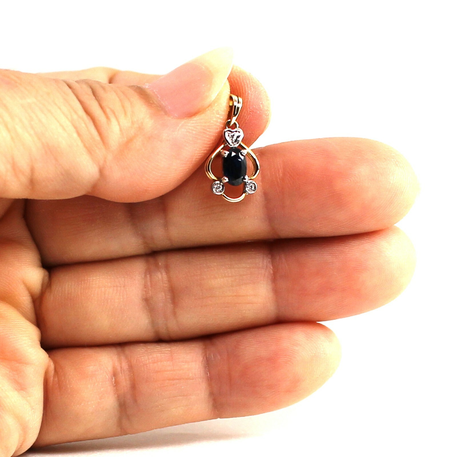 Genuine & Natural Blue Sapphire Diamonds Pendant In 14kt Yellow Solid Gold TPJ