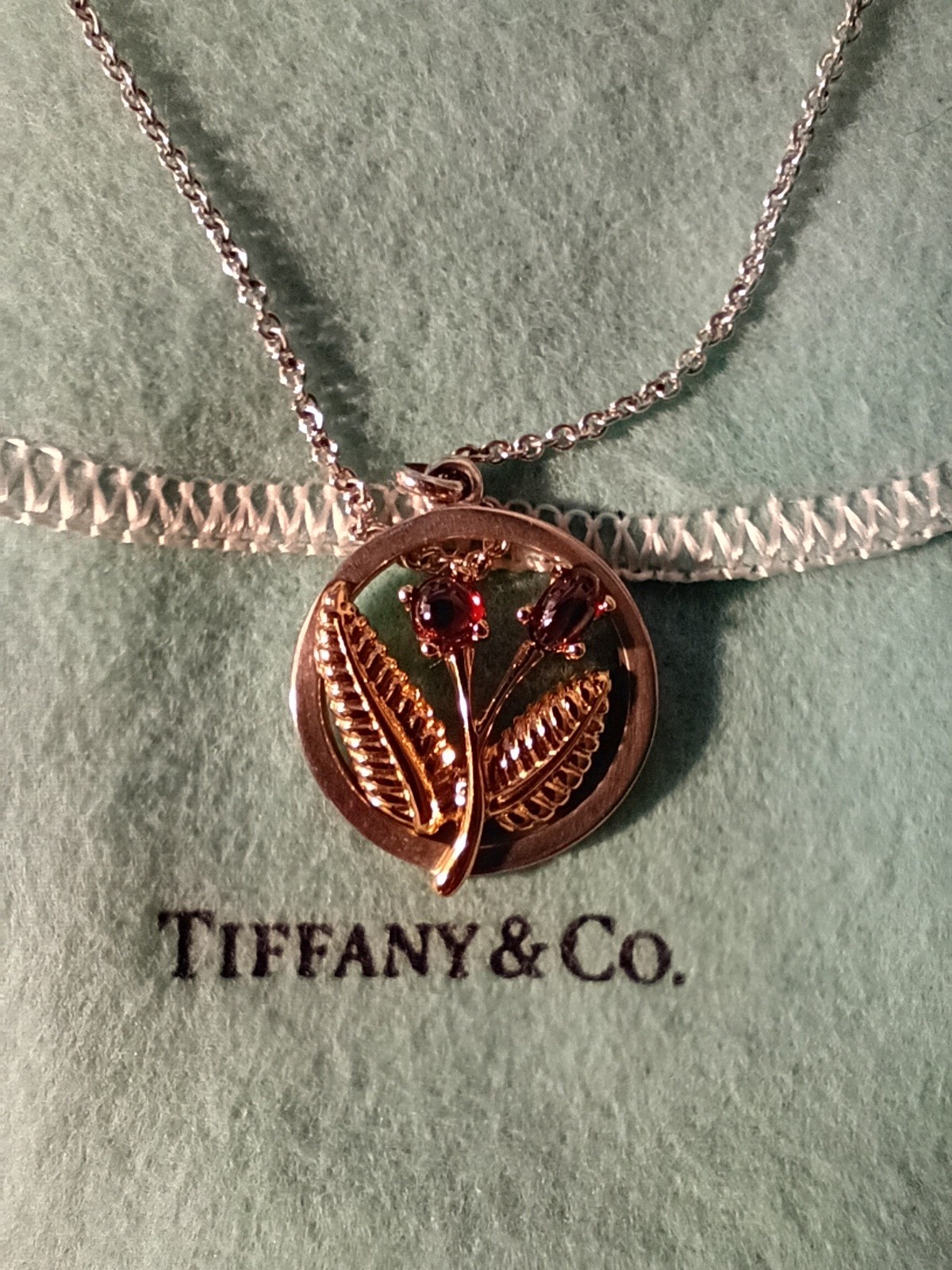 Tiffany & Co. Combi Flower Necklace SV925 18K YG750 Red Stone Mint w/Tags