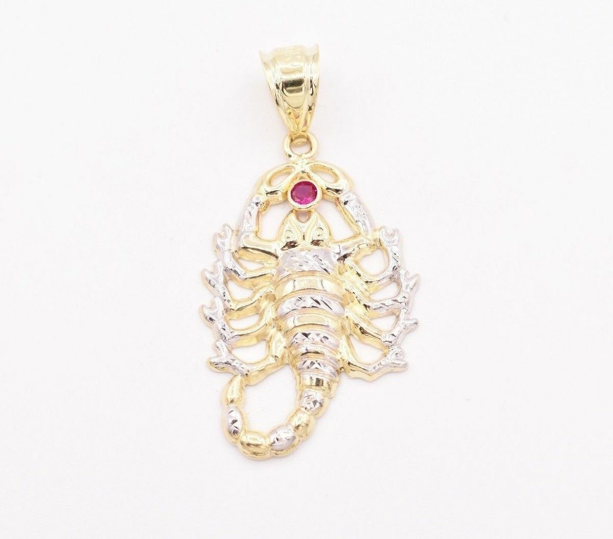 1 1/2″ Scorpio Insect Animal Ruby Diamond Cut Pendant Real 10K Yellow White Gold