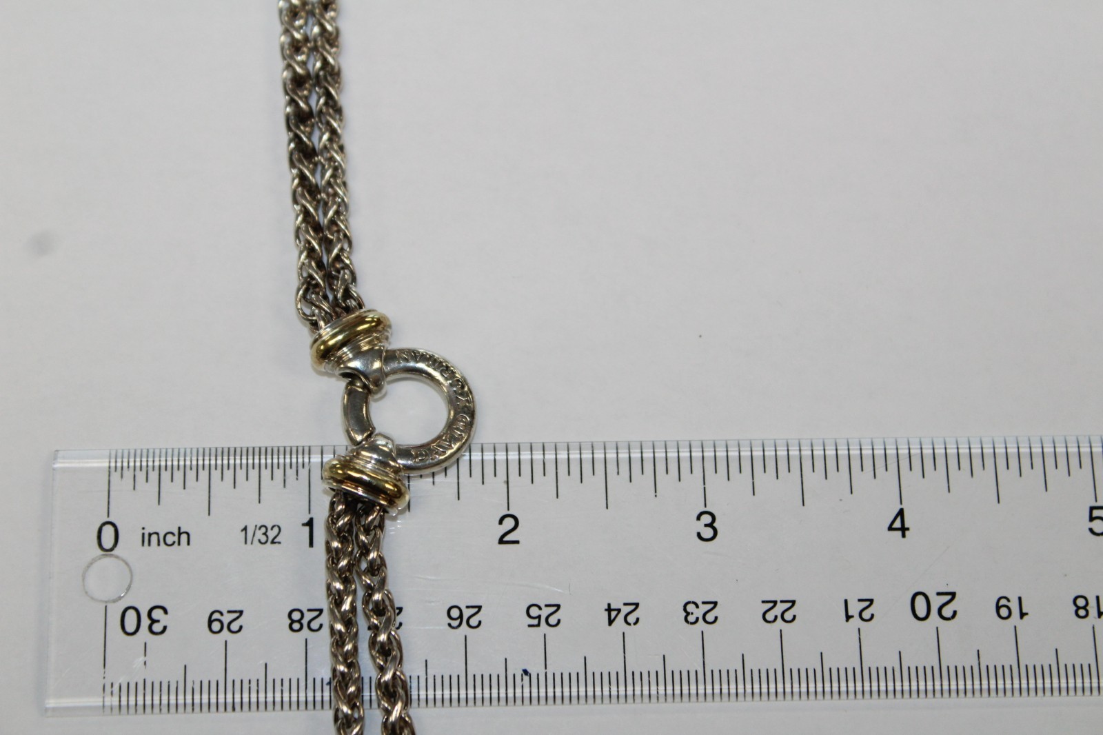 David Yurman Sterling & 18k Double Wheat Chain Amulet Necklace 16″ [016WEA]
