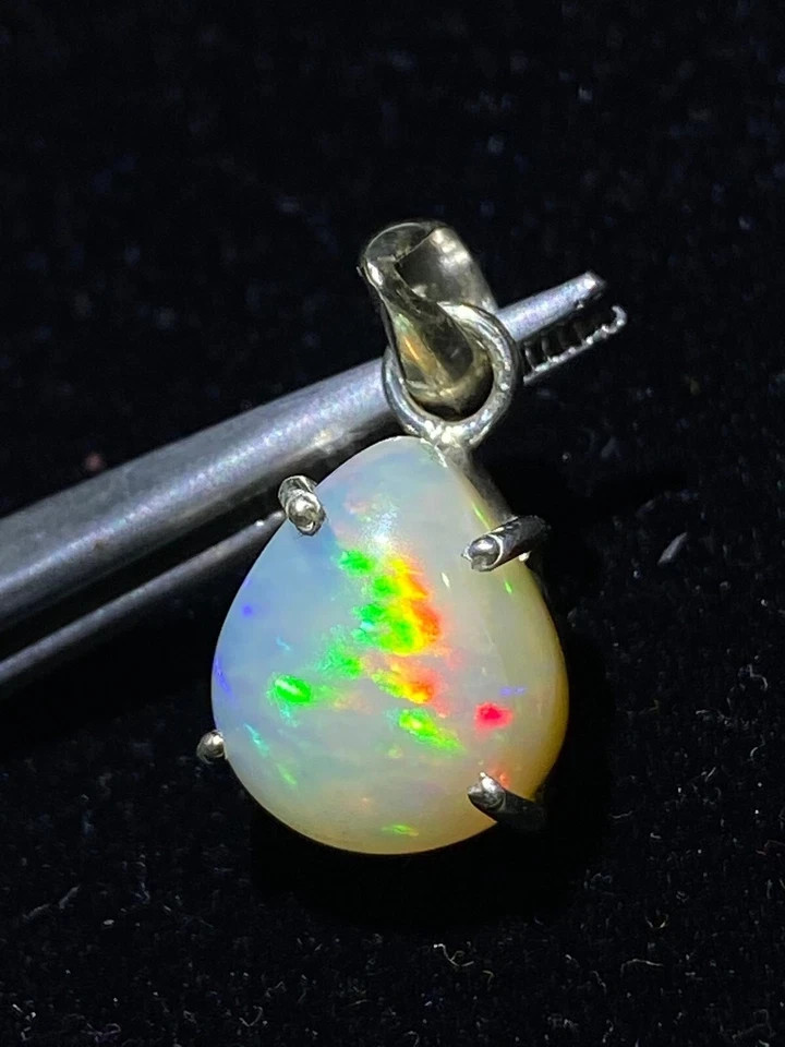 Natural 15 Ct White Multicolor Opal 925 Solid Silver Pendant Gemstone Pear Cut