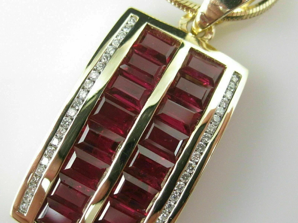 Ruby Diamond Pendant Necklace 14K Yellow Gold Over Baguette Channel Set 2.6Ct