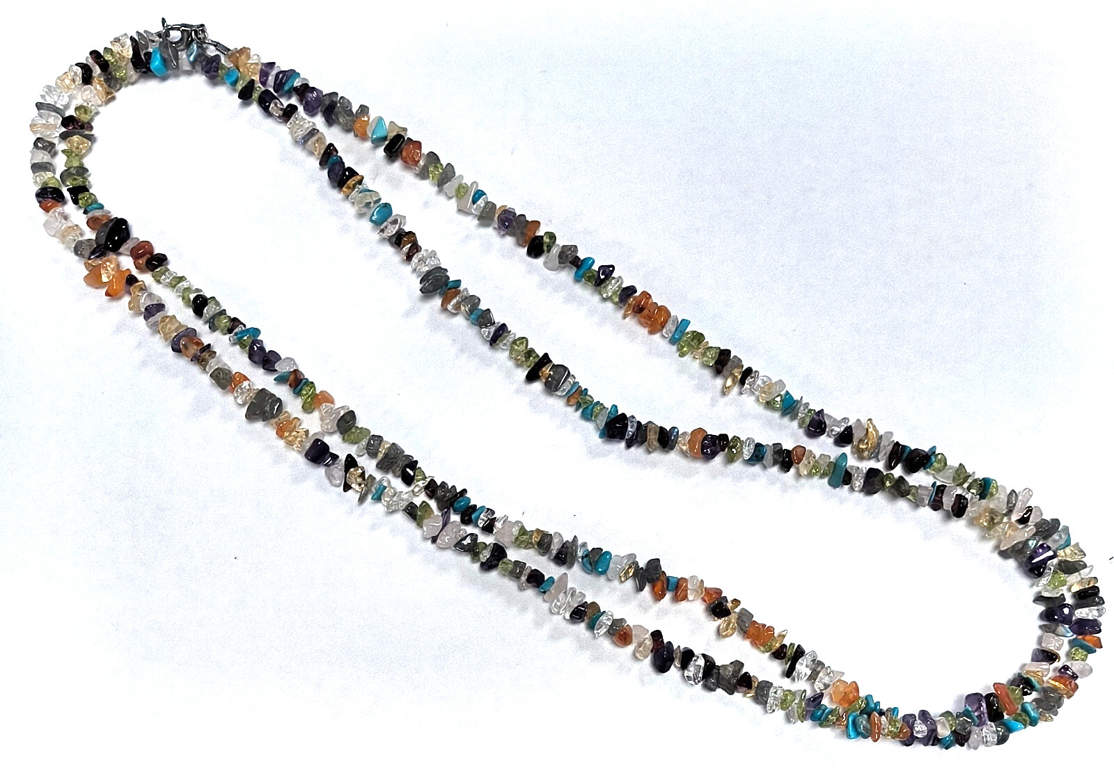 Estate Signed SI INDIA 925 & Multi Semiprecious Gemstone Nugget 48″ Necklace