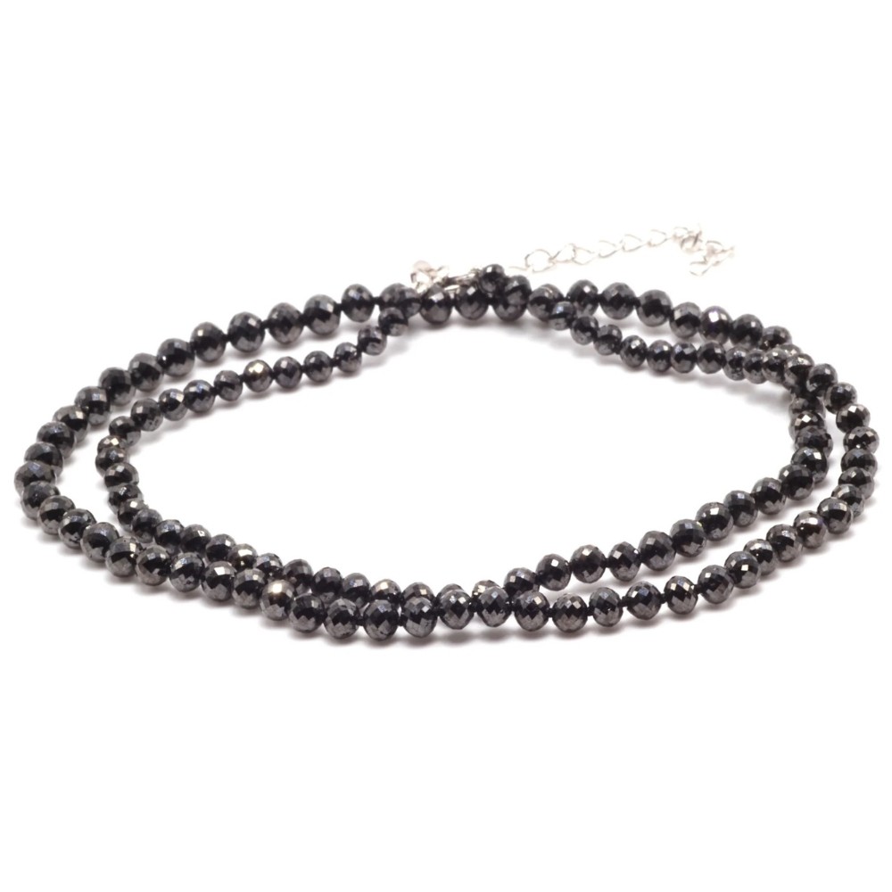 121 Ct Black Diamond Faceted Bead Necklace 22″ 14k Yellow Gold (4.5-5.5mm)