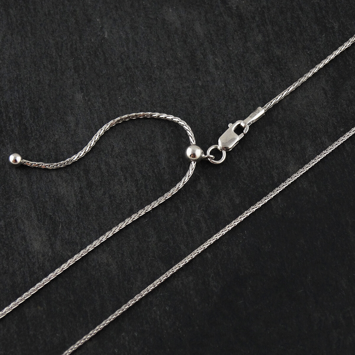 Adjustable 1mm Spiga Wheat Chain Necklace 20″ Rhodium Plated 925 Sterling Silver