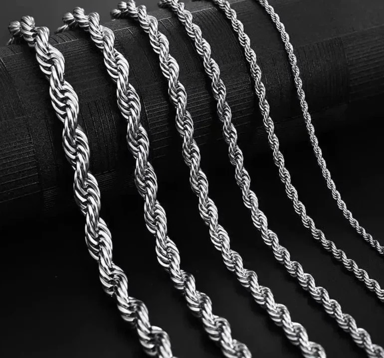 4mm Diamond Cut Solid 925 Sterling Silver Italian Rope Chain Men’s Necklace