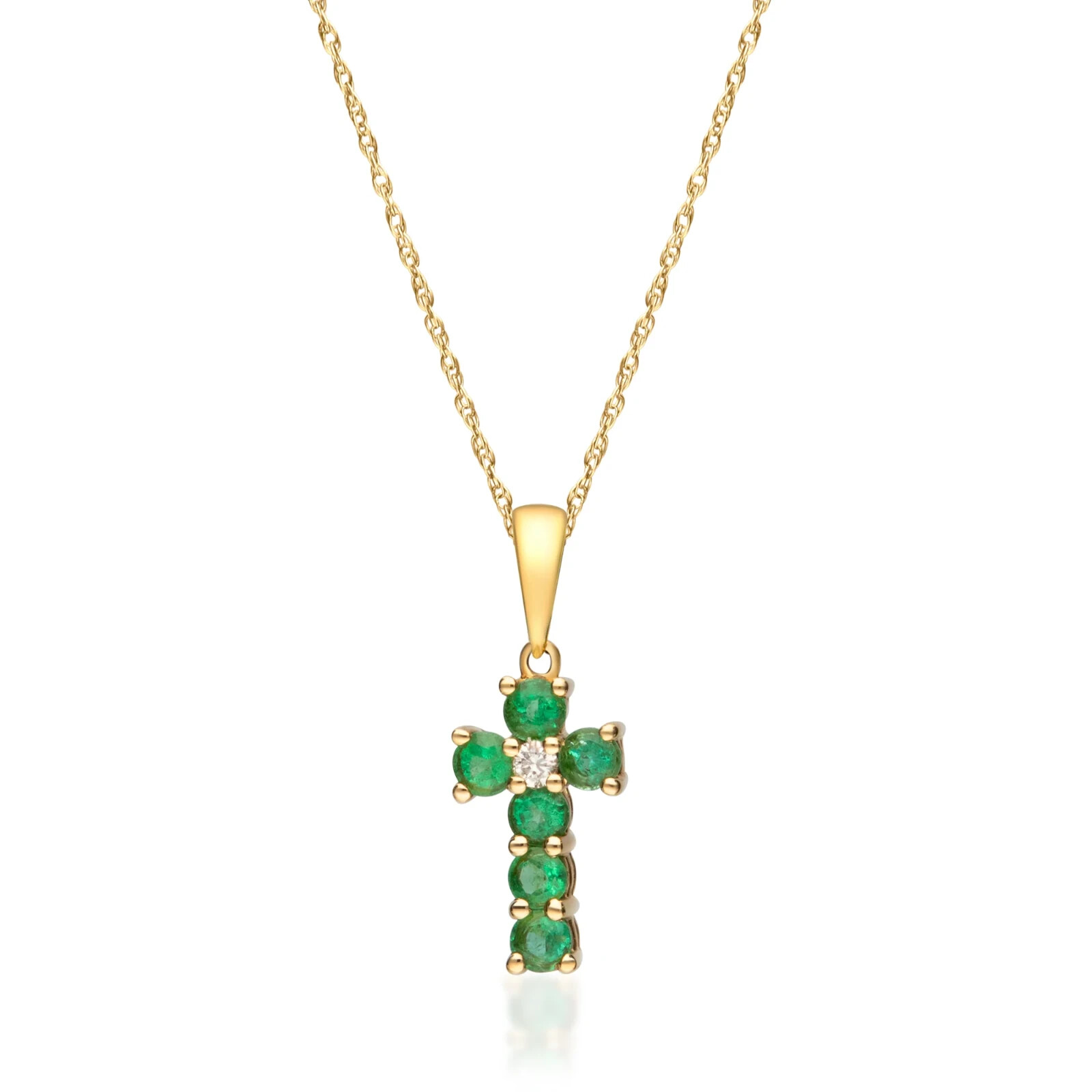 0.64 Ct Emerald & Lab Grown CVD Diamond Prong Pendant 10k Solid Yellow Gold