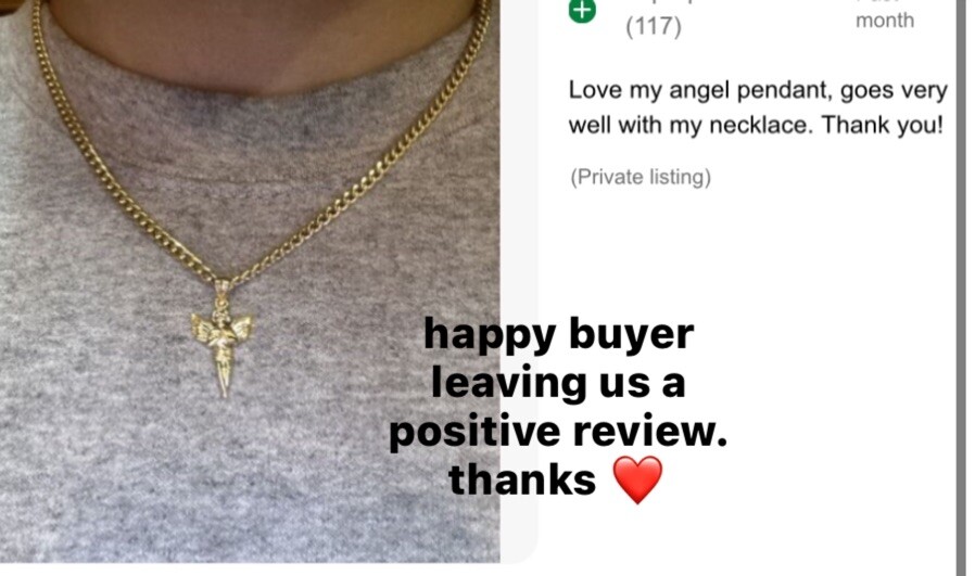 GOLd Angel pendant 10k Solid charm Necklace Baby Pray Small dainty Gift 1″