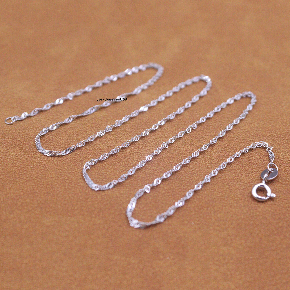 Genuine 925 Sterling Silver 1.4mm Singapore Link Chain Women’s Necklace 17.7inch