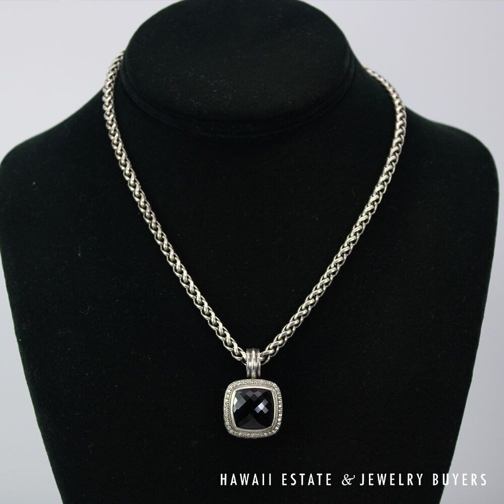 David Yurman Albion Black Onyx Diamond Sterling Silver Necklace 18 Inch