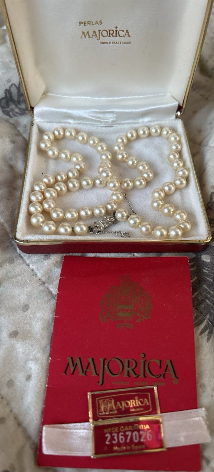 Majorica Simulated Pearl Beaded Necklace Silver 925 18in Round Push Lock