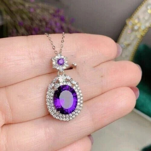 3Ct Oval Cut Lab Created Amethyst Diamond Women’s Pendant 14k White Gold Plated