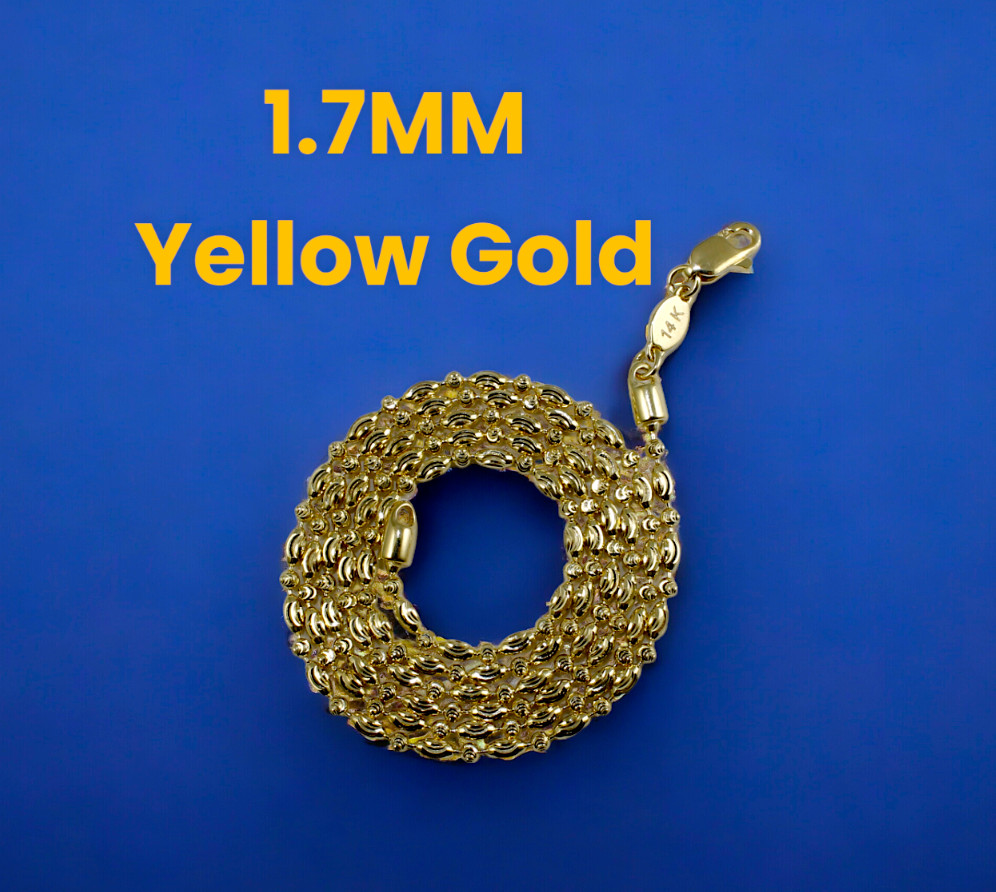 14K Yellow Gold SOLID Long Round Ball Bead Necklace Bracelet Chain 1-2mm 7″-30″