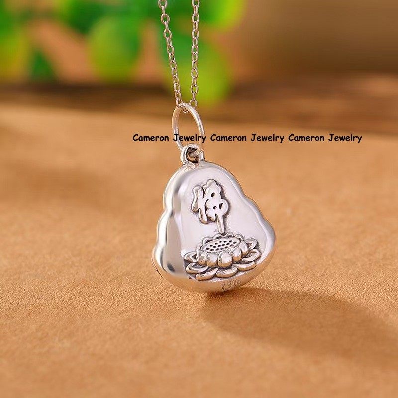 Pure 999 Fine Silver Laughing Buddha Pendant Maitreya Lucky Amulet Pendant