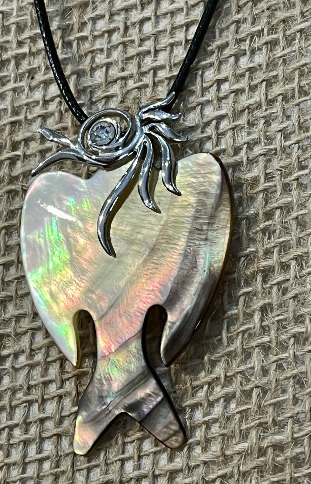 925 Sterling Silver Signed Pendant Necklace Roadrunner Bird MOP Bird Lovers