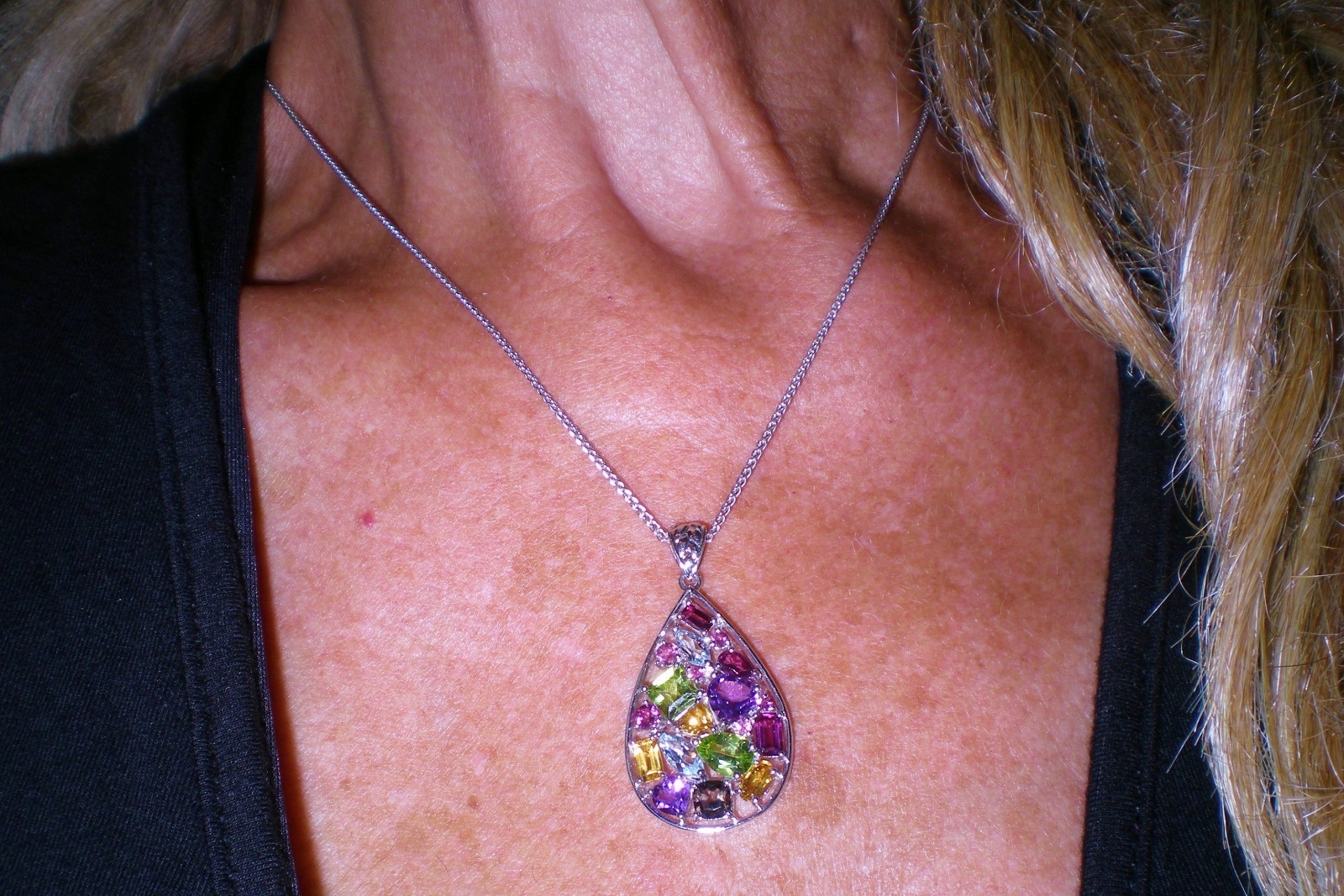 KAY Jeweler Sterling Silver Multi-Shape Natural Gemstone Teardrop Necklace 💎