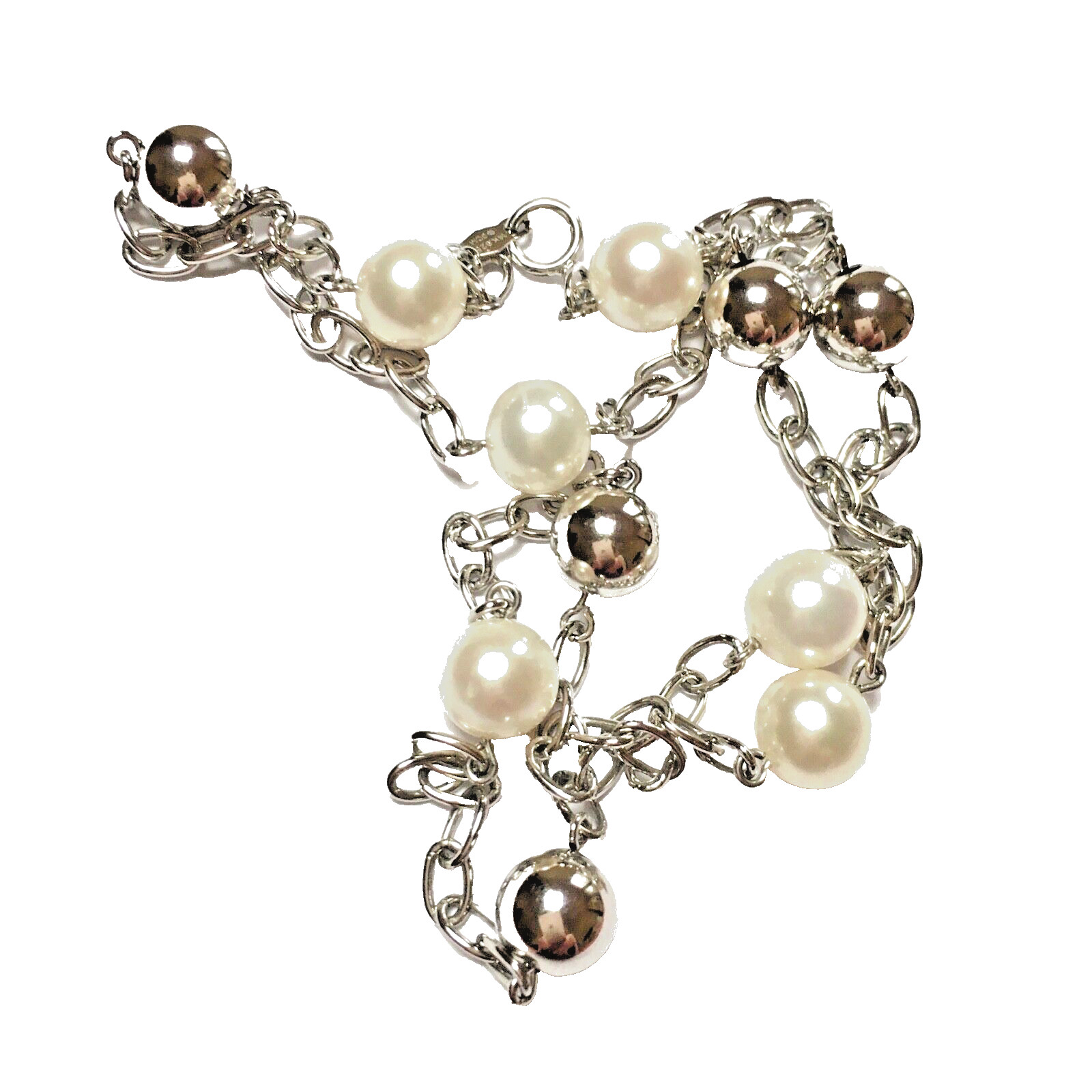 JACMEL Necklace Sterling and Pearl Beaded Chain Stations VERY GOOD CONDITION