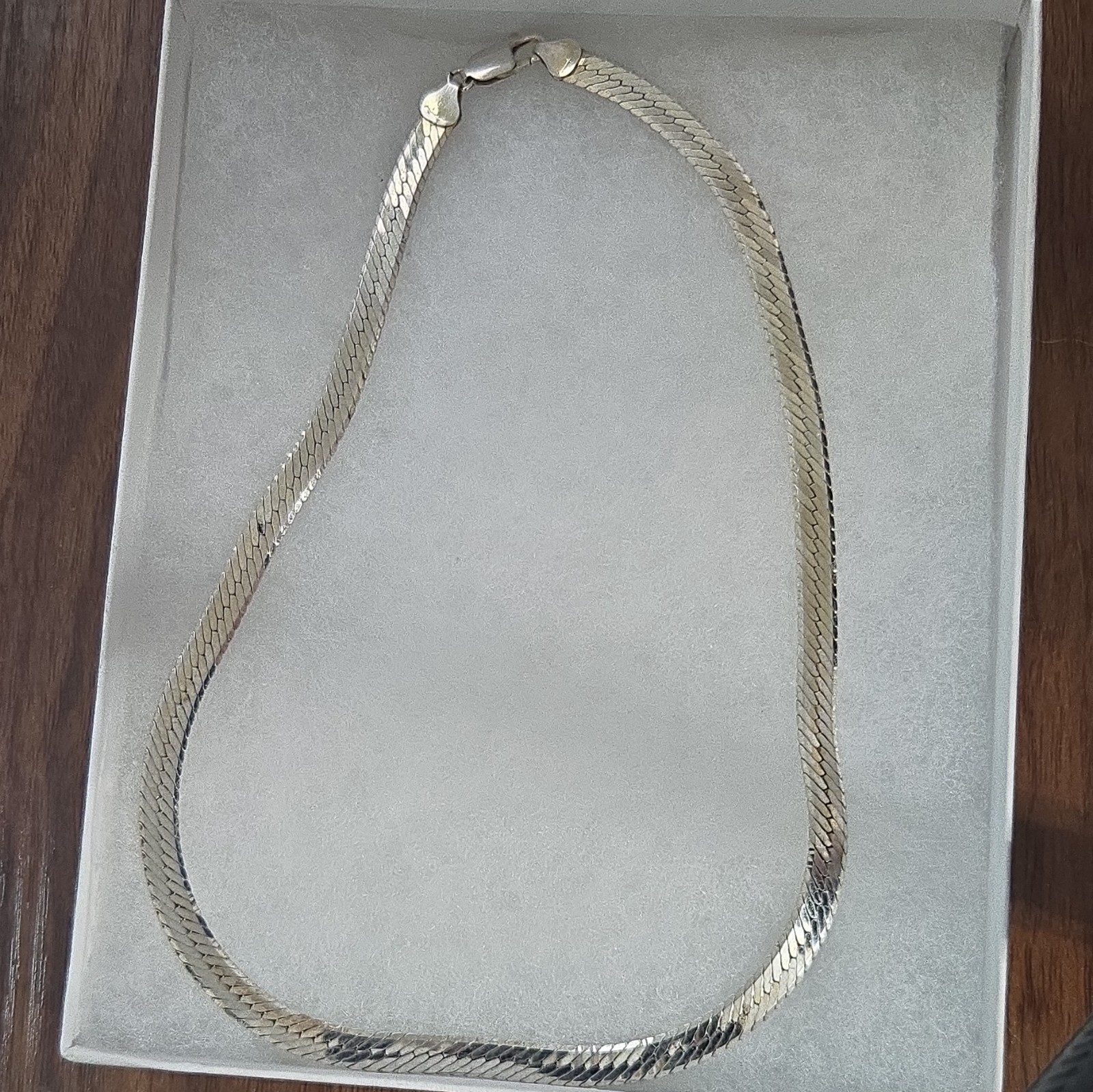 925 Sterling Silver Herringbone Chain Necklace 18in Lobster Clasp Signed