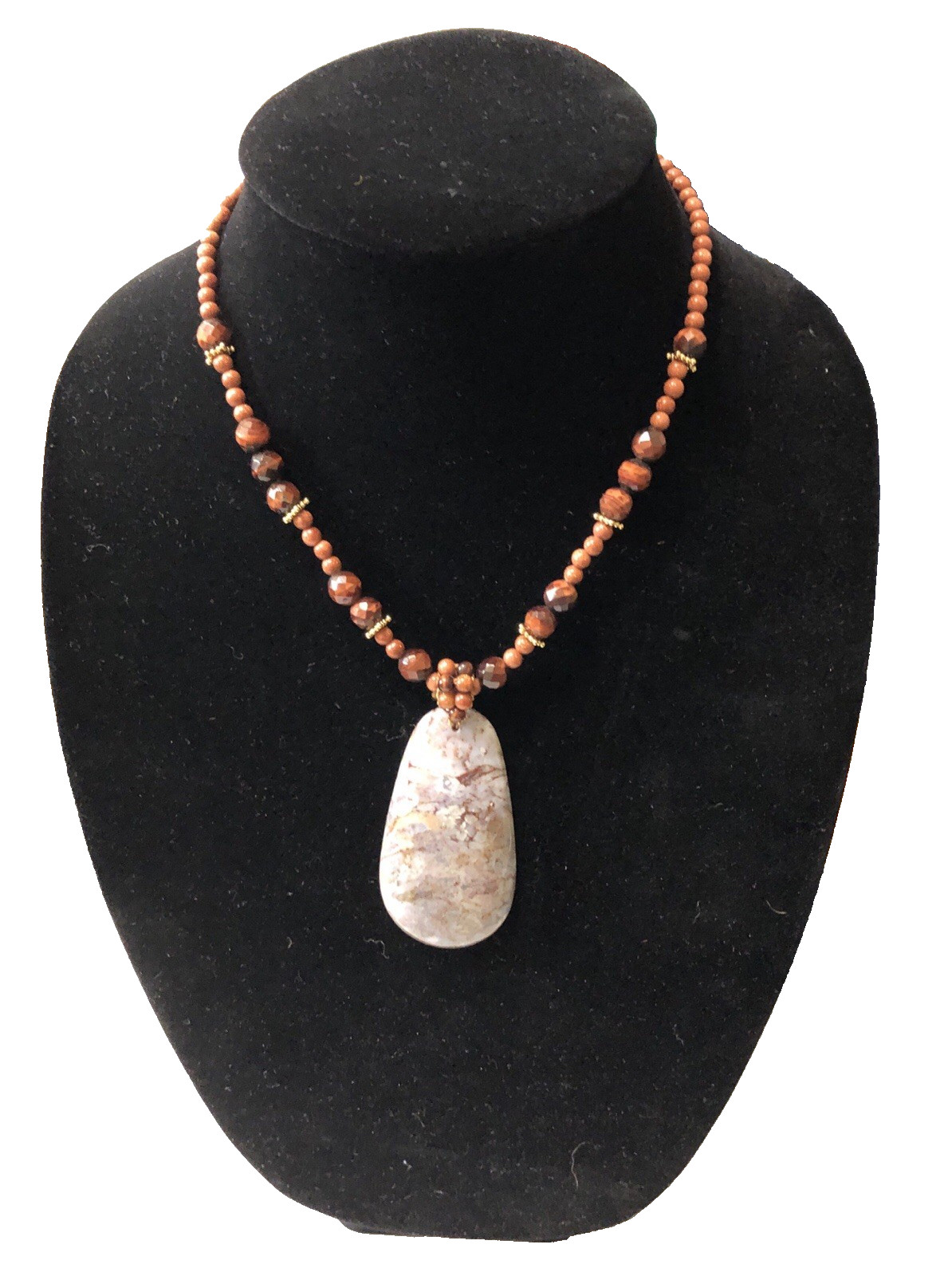 Peyote Bird Necklace Sterling Silver Agate Pendant Tigers Eye Goldstone 16 inch