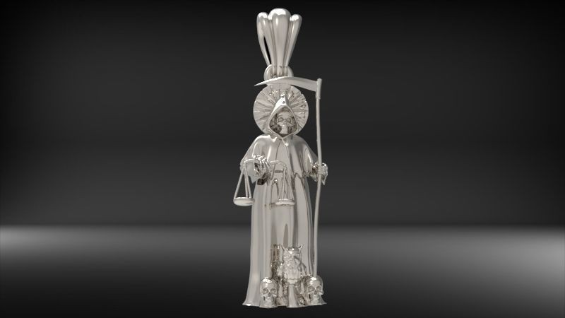 Santa Muerte Pendant 999 Fine Silver 40mm tall