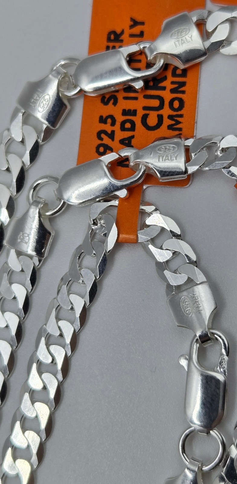 CUBAN CURB Chain Necklaces, 925 Sterling Silver, Italy Handmade, 6mm-7mm