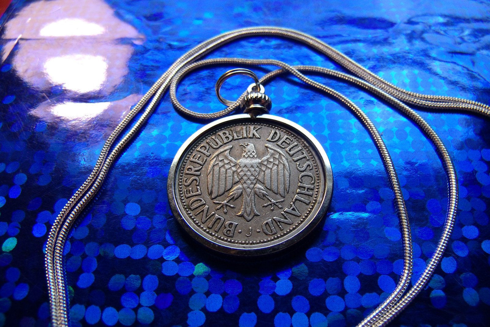 1950 Germany Deutsche Mark Eagle Coin Pendant 24″ .925 Silver Snake Chain