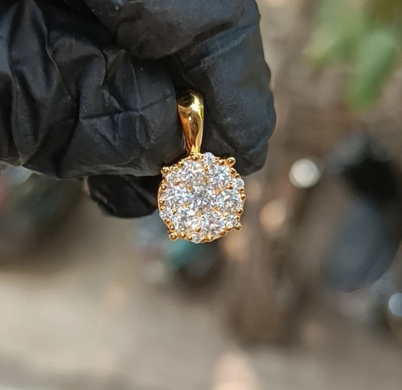 2Ct Round Cut Real Moissanite Cluster Pendant 14K Yellow Gold Plated