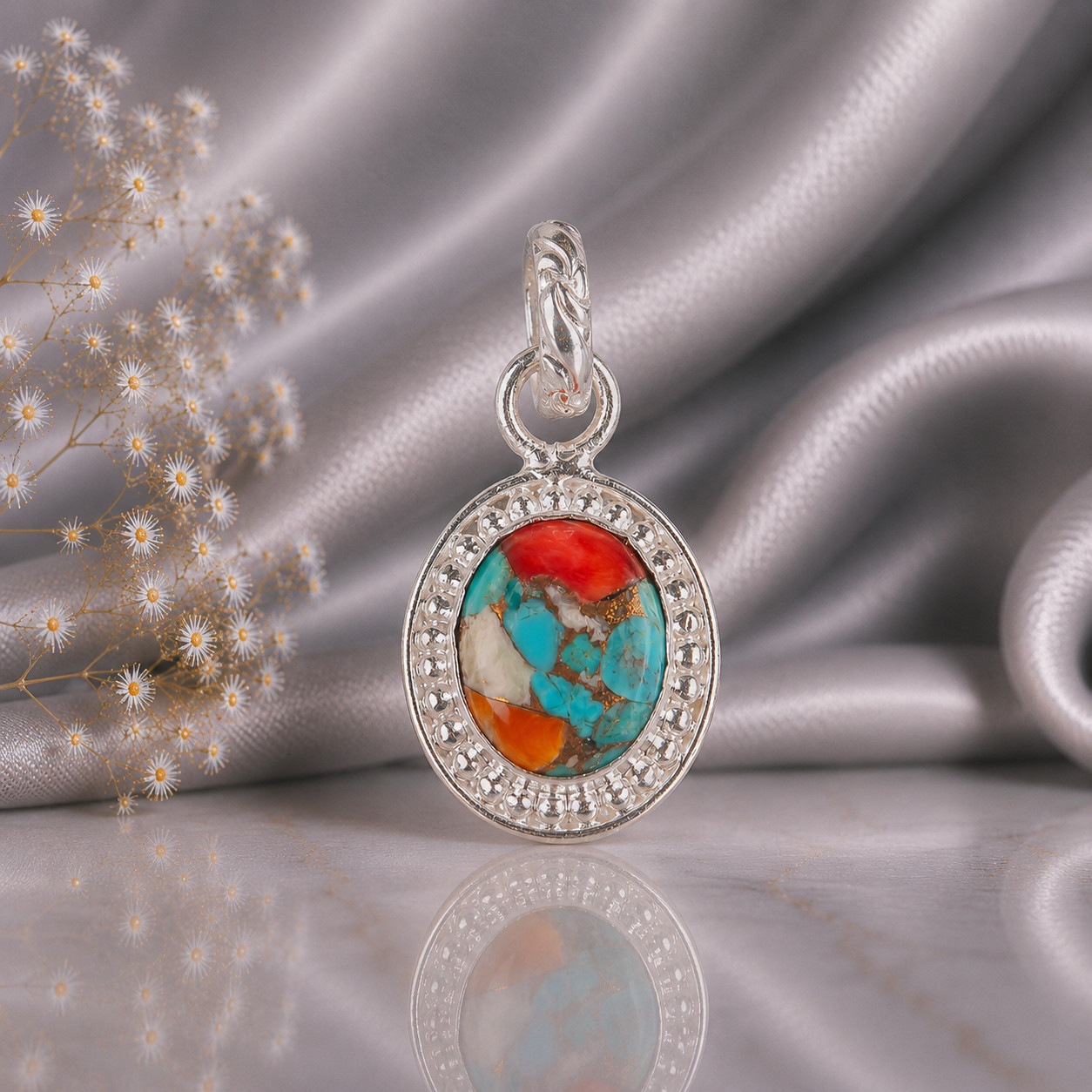 Spiny Oyster Gemstone 925 Sterling Silver Designer Pendent1.20″ Gift For Wedding