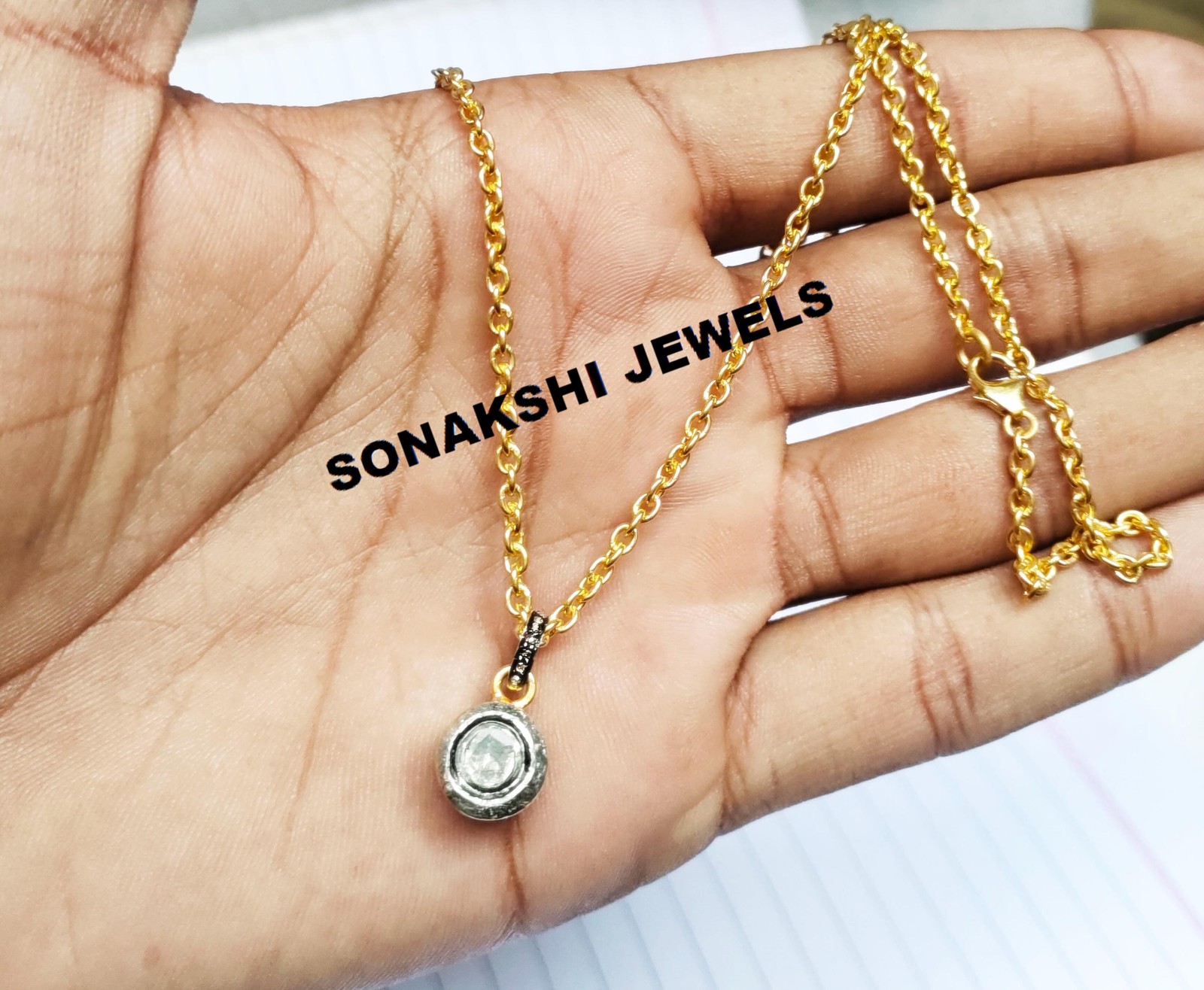 Handmade Polki Diamond Pendant: 925 Sterling Silver Halo Jewelry Pendant