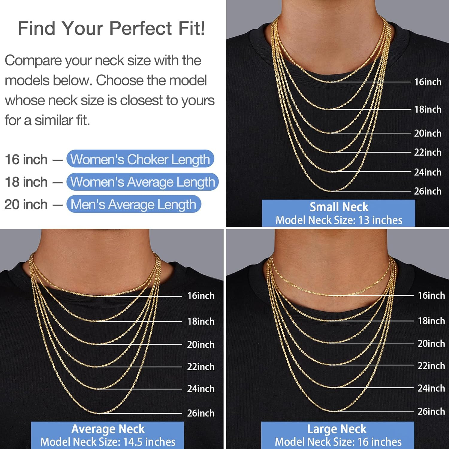 2mm Rope Chain 925 Sterling Silver Chain Necklace for Women, 14K Gold Plated …