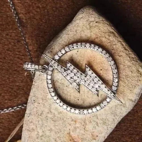 2Ct Round Lab Created Diamond Lightning Bolt Men’s Pendant 14K White Gold Plated