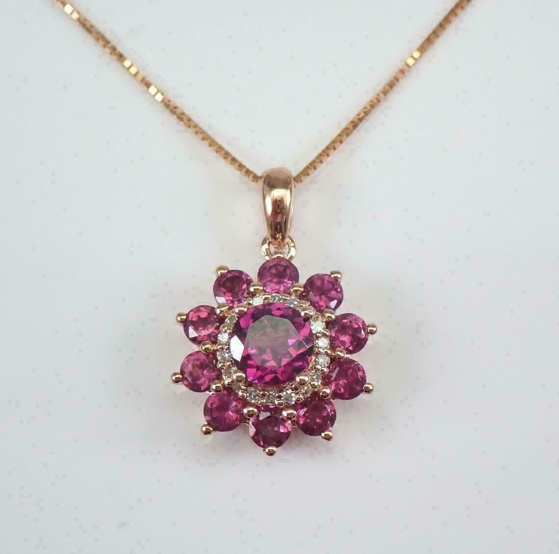 2.20Ct Round Cut Red Ruby Halo Flower Pendant 14K Yellow Gold Finish Free Chain