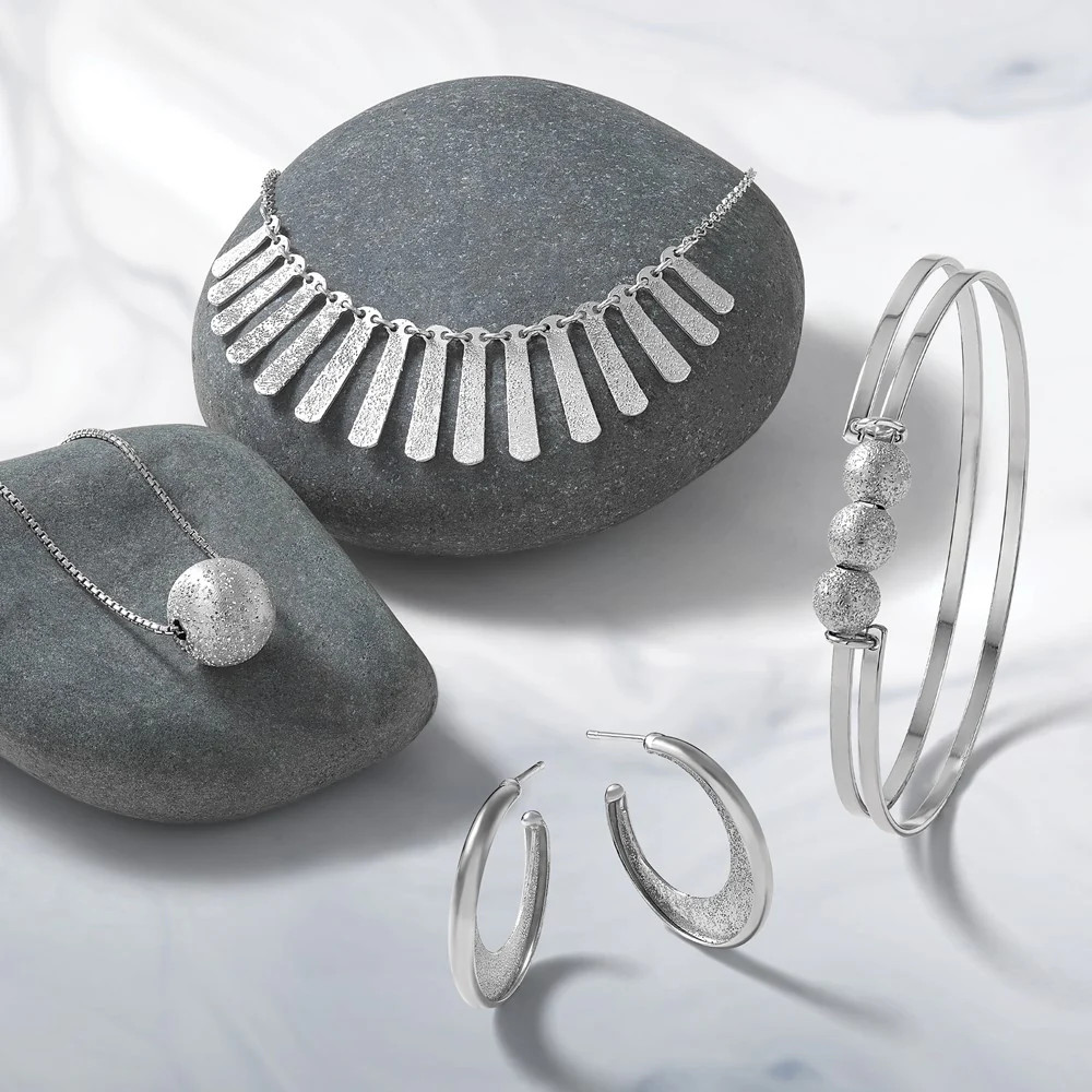 Sterling Silver Radiant Essence Pol/Textured Bars W/ 2in Ext. Necklace