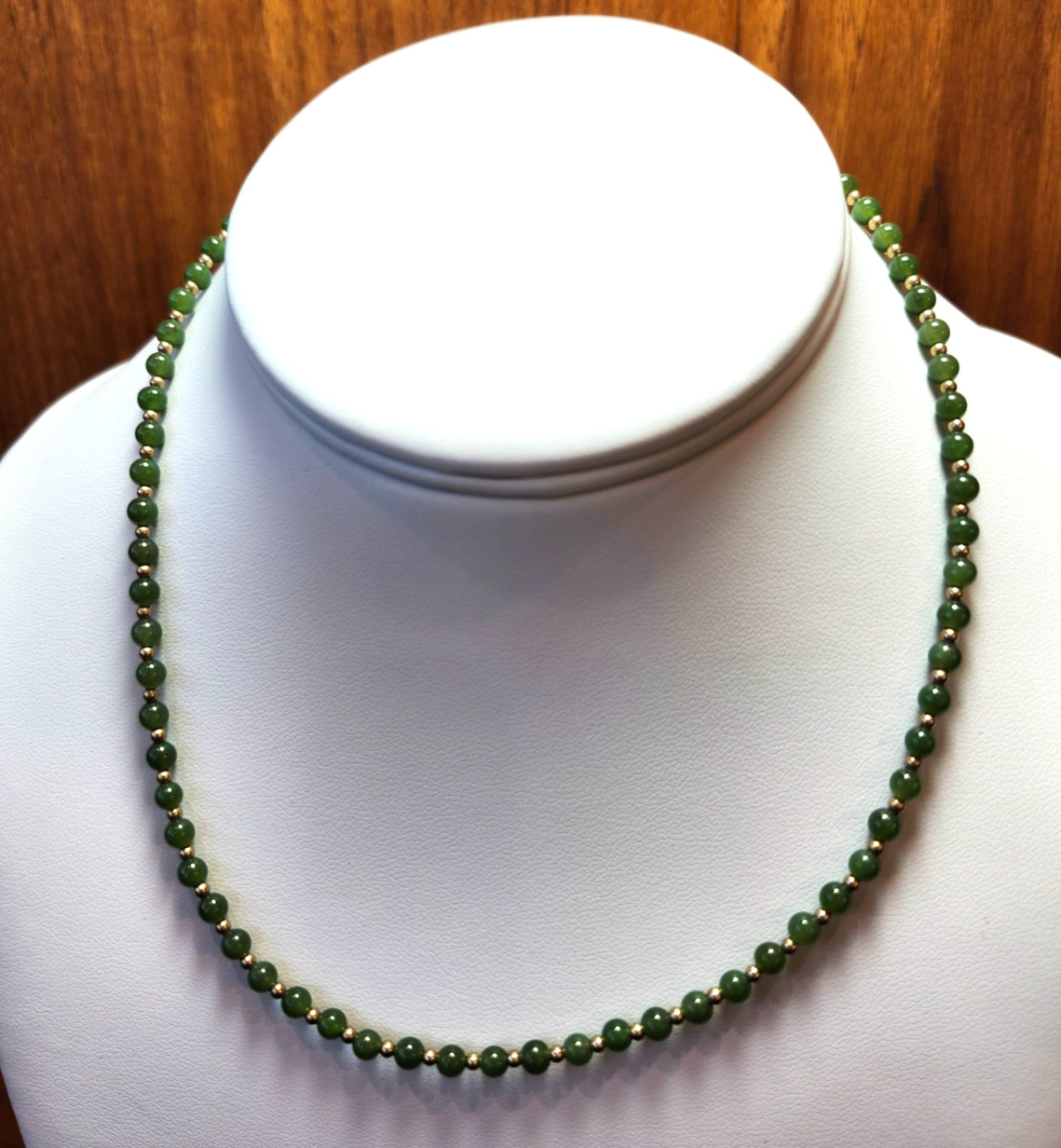 Premium BC Cassiar Nephrite Jade 4mm Beaded 16″ Necklace 7061