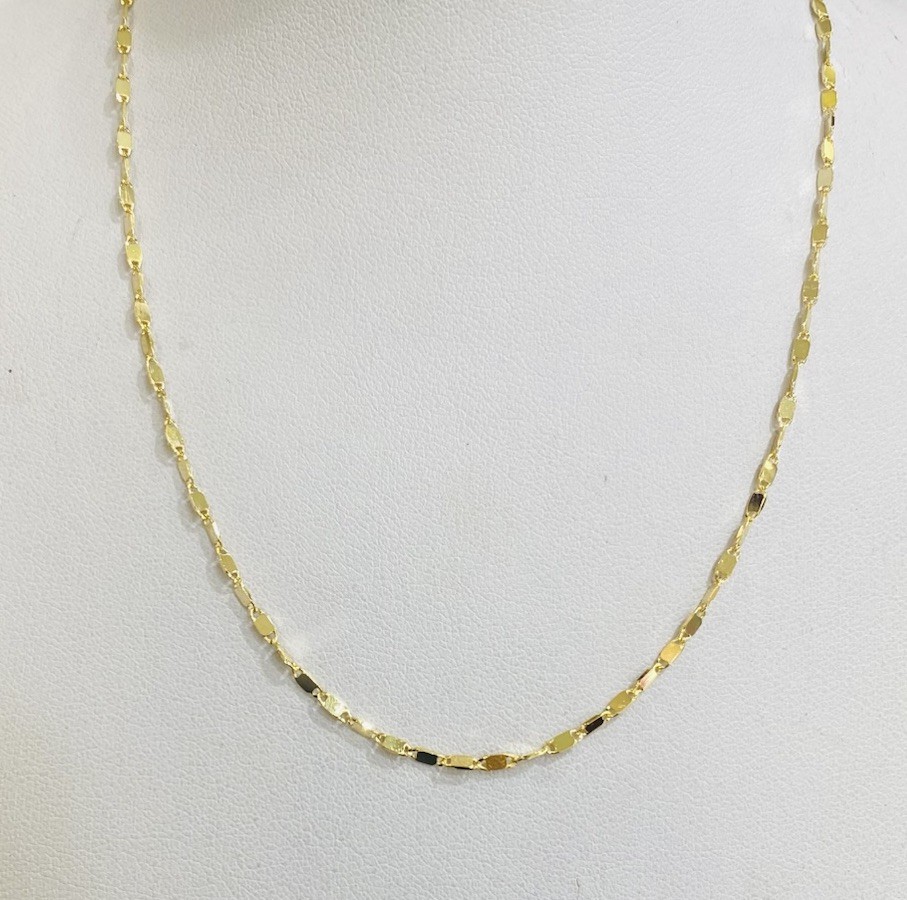 14K Solid Yellow Gold Diamond Cut Link Chain Necklace 17.5Inches (3.15GM)