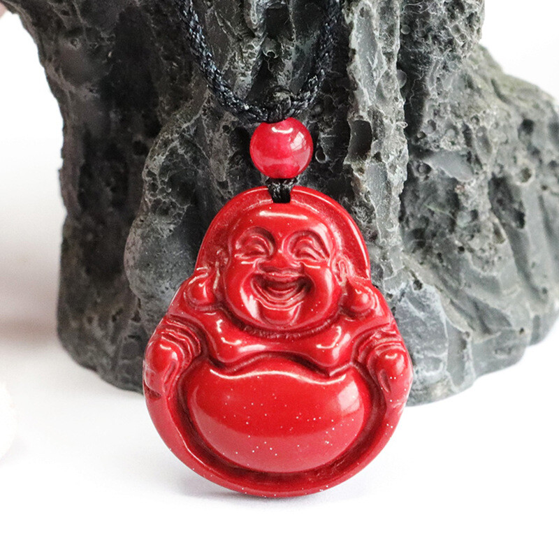 Male Female Laughing Buddha Pendant Jewelry Cinnabar Necklace Couple Talisman