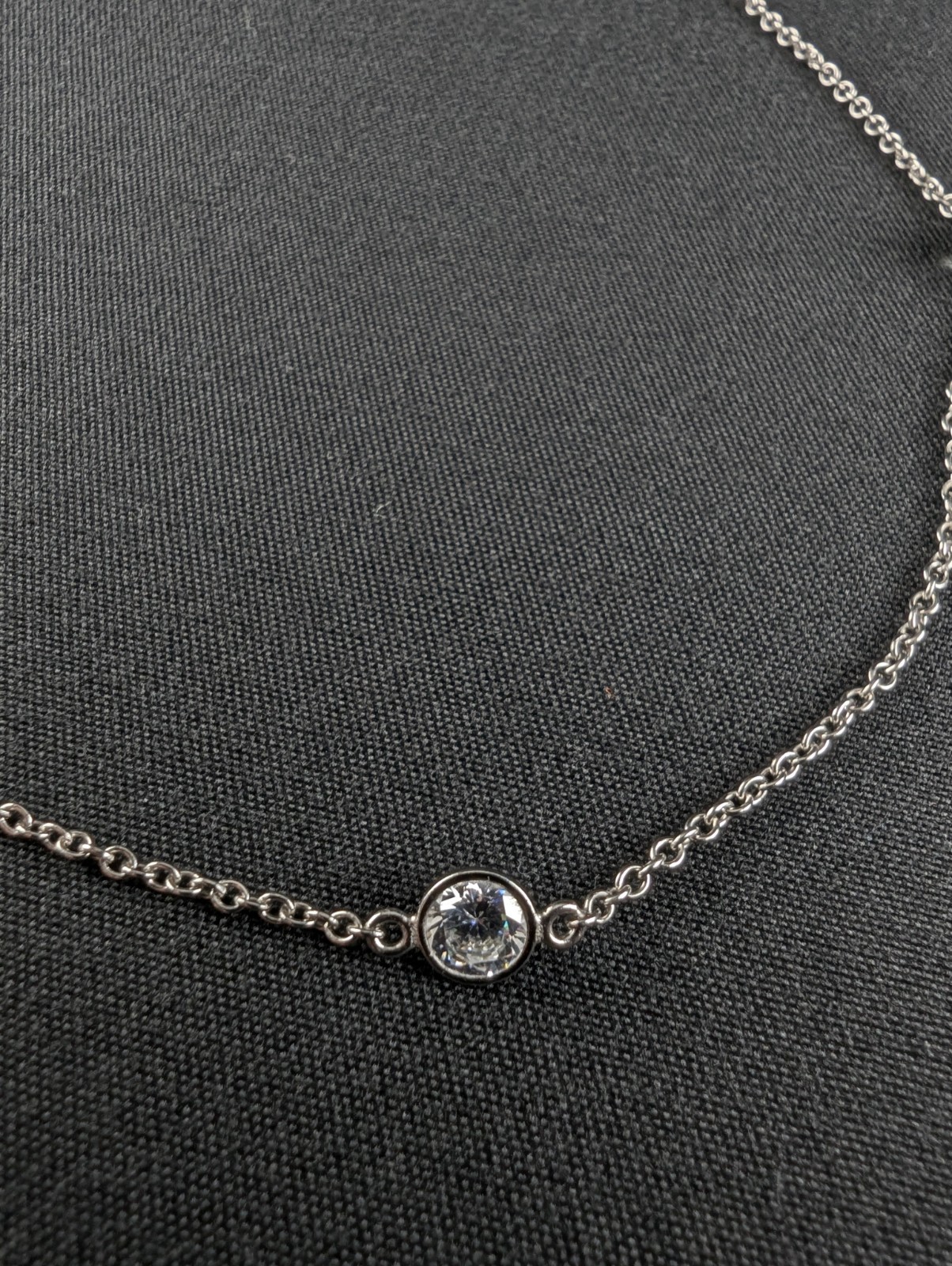 Jacmel Mauritius 925 Sterling Silver CZ Bezel Station Necklace 18″ JCM