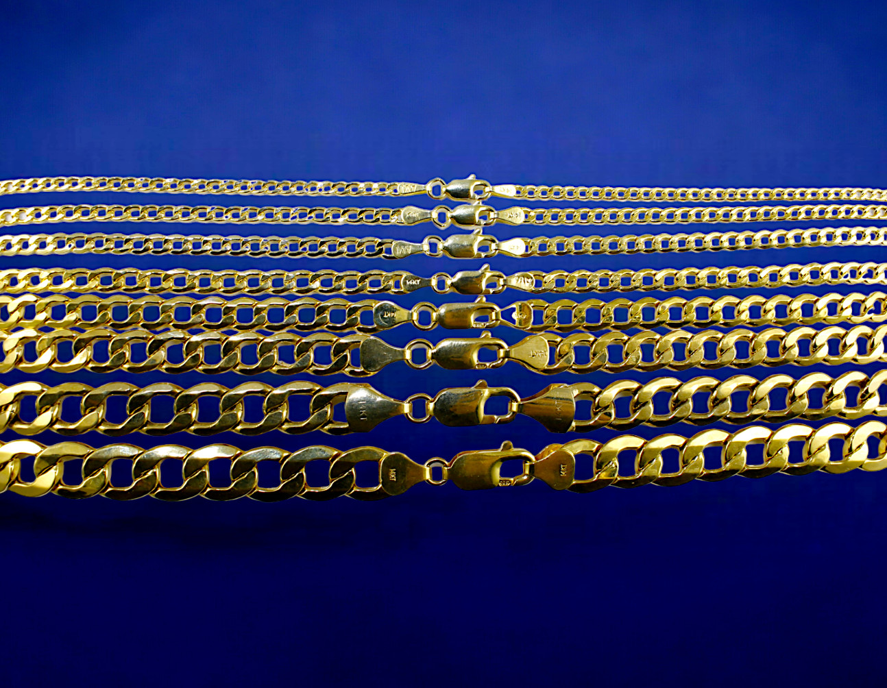 14K Yellow Gold 2mm-9mm Curb Cuban Chain Necklace Round Link All Sizes Men Women