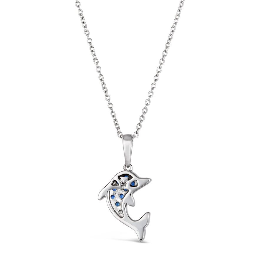 LeVian 14K White Gold 18″ Pendant Necklace with 0.17 ct. Blue Enamel & Sapphire