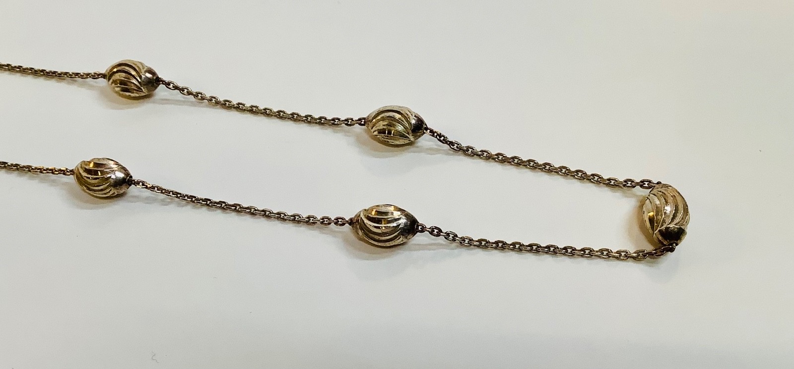 Milor Sterling Silver Unique Swirl Moon Cut Oval Bead Station Necklace 18” Italy