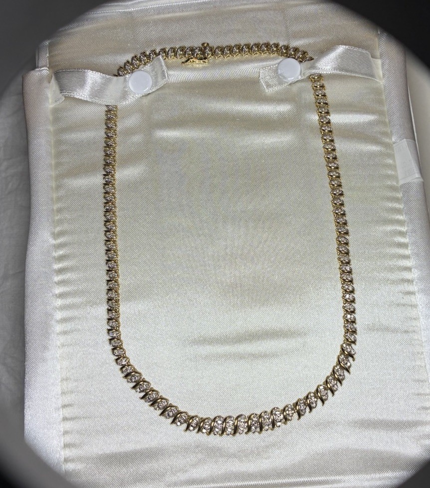 10k Gold Link Genuine Diamond Tennis 16.5 In Necklace Over 19 grams 102 Stones