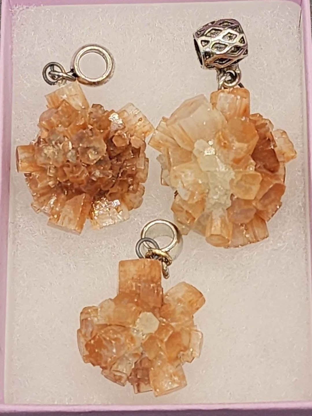 3 Pc. Silver Tone Aragonite Crystal Cluster Flower Charm Pendant, Nature