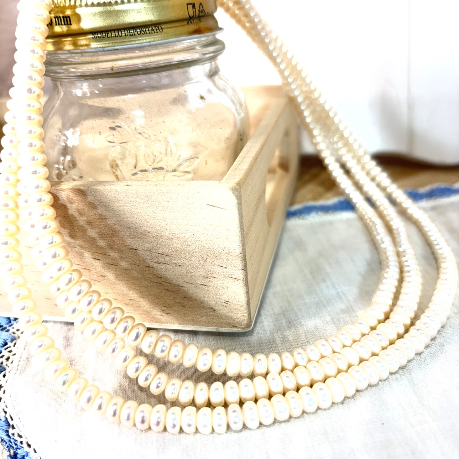 Vintage 925 Sterling Silver Multi Strand Genuine Pearl Necklace With Box Clasp