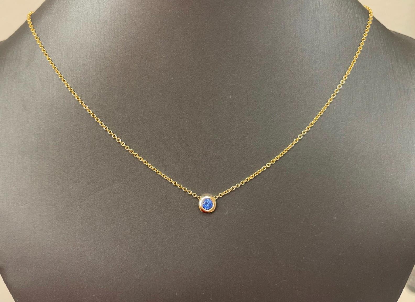 ITALIAN 0.30 ctw Tanzanite Bezel Set 14K Yellow Gold Pendant Necklace 18″