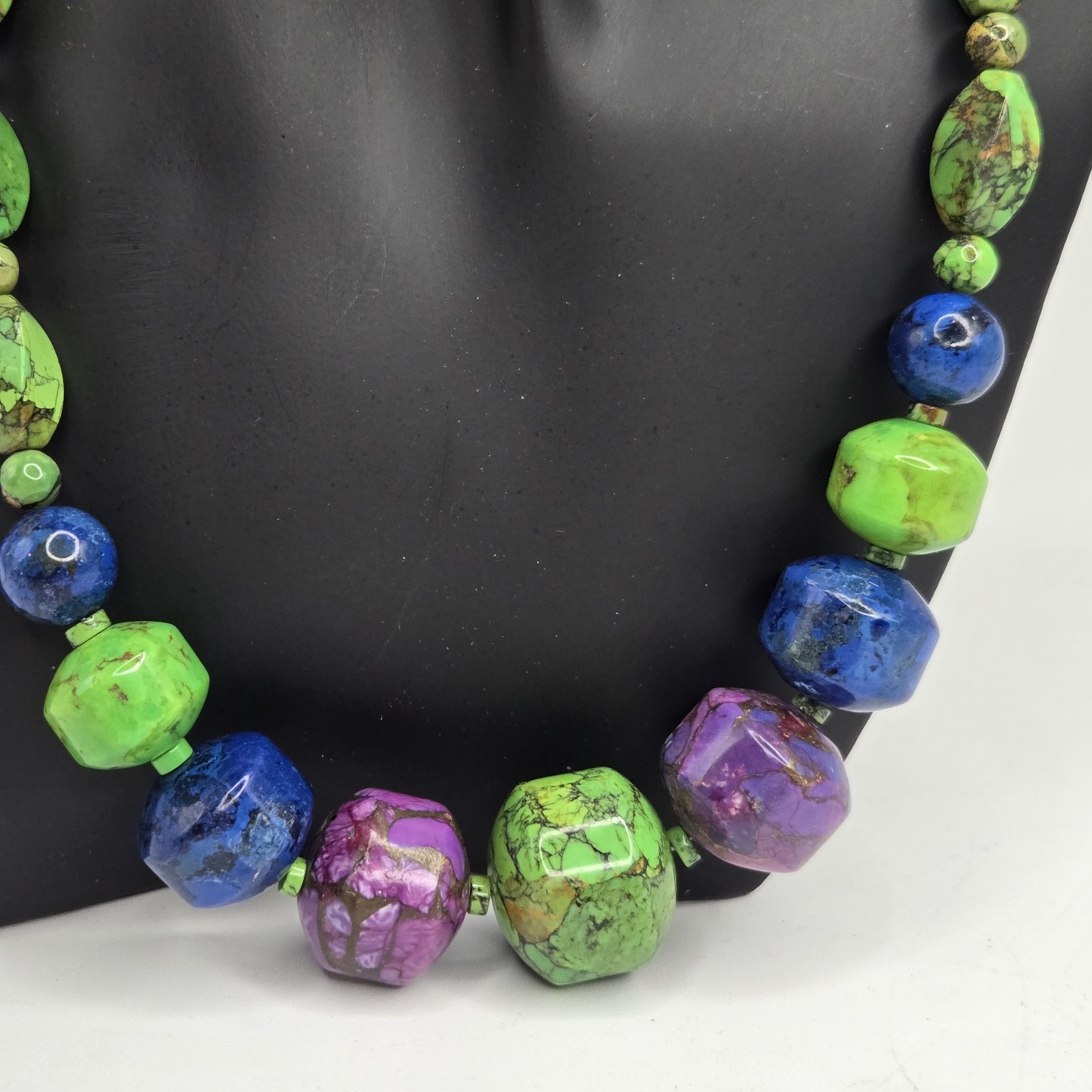 Jay King Purple Sugilite Green Blue Heavy Stone Necklace Sterling Clasp Chain