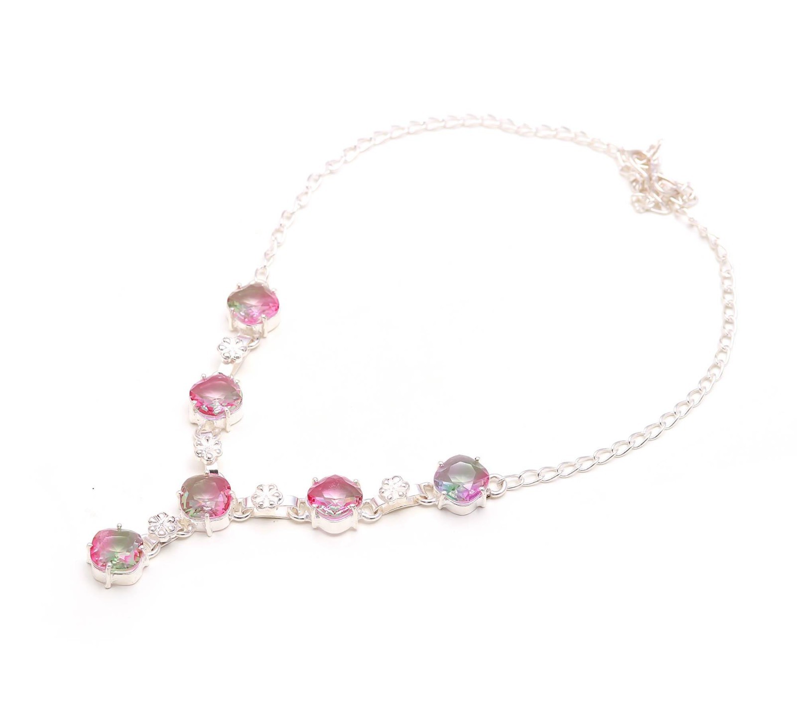 Multi Color Gemstone Handmade 925 Sterling Silver Jewelry Necklace -18″